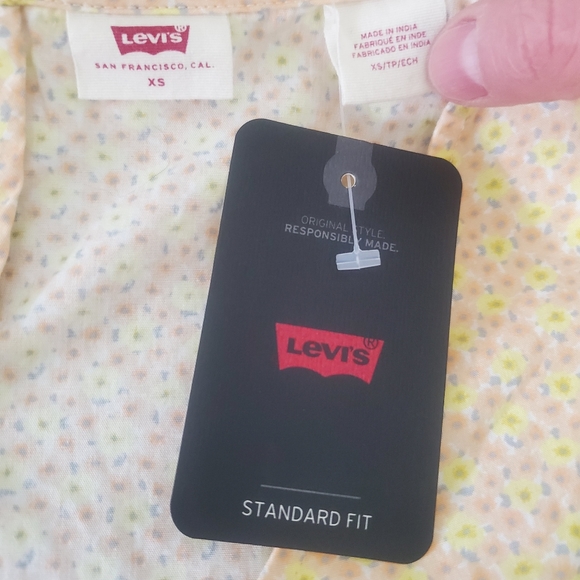 Levi's Marcella yellow floral cotton short sleeve tiered prairie dress XS NWT - Picture 11 of 14